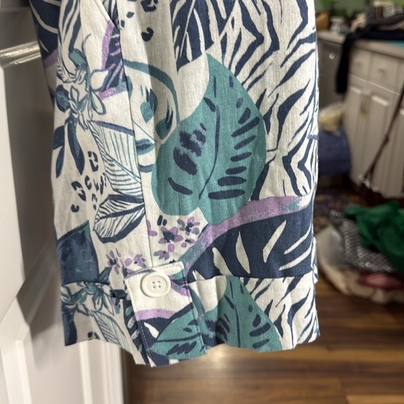 Blue Sol Blue & White Tropical Linen Blend Floral Print Women's Shorts Size 14 - Picture 7 of 8